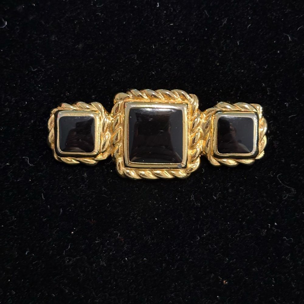 Anne Klein Vintage Black and Gold Tone Women's Brooch